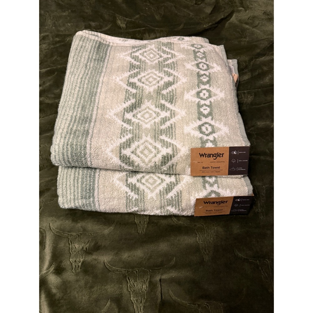 Wrangler Bath Towel Set Unisex OS Jericho Green NWT Cotton Southwestern Pattern